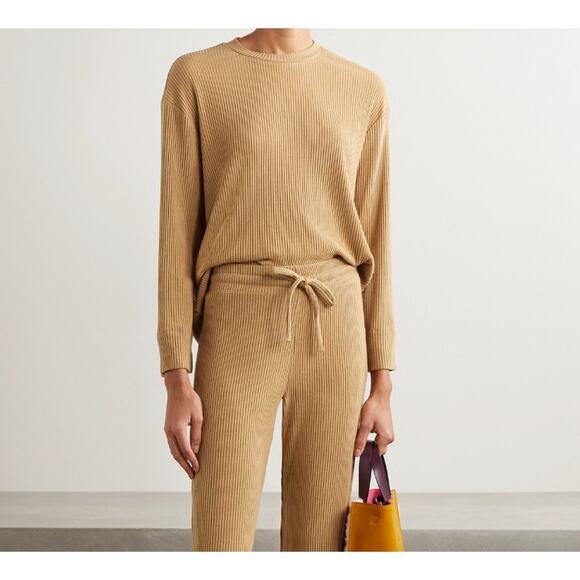Leset | Alex Ribbed Stretch-knit Top in Tan | Sz M - Picture 1 of 8